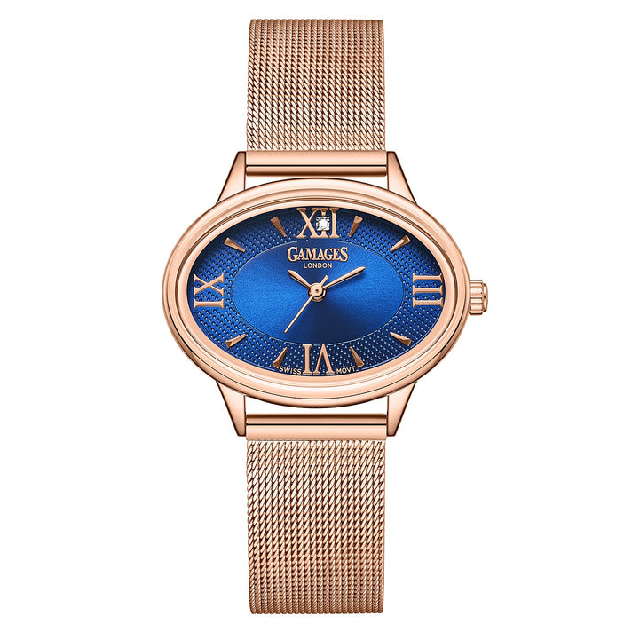 GAMAGES OF LONDON Limited Edition Graceful Diamond Swiss  Movement Water Resistant Ladies Watch - With Milanese Adjustable Strap - With 5 Year Warranty - Blue Dial 8048632 1