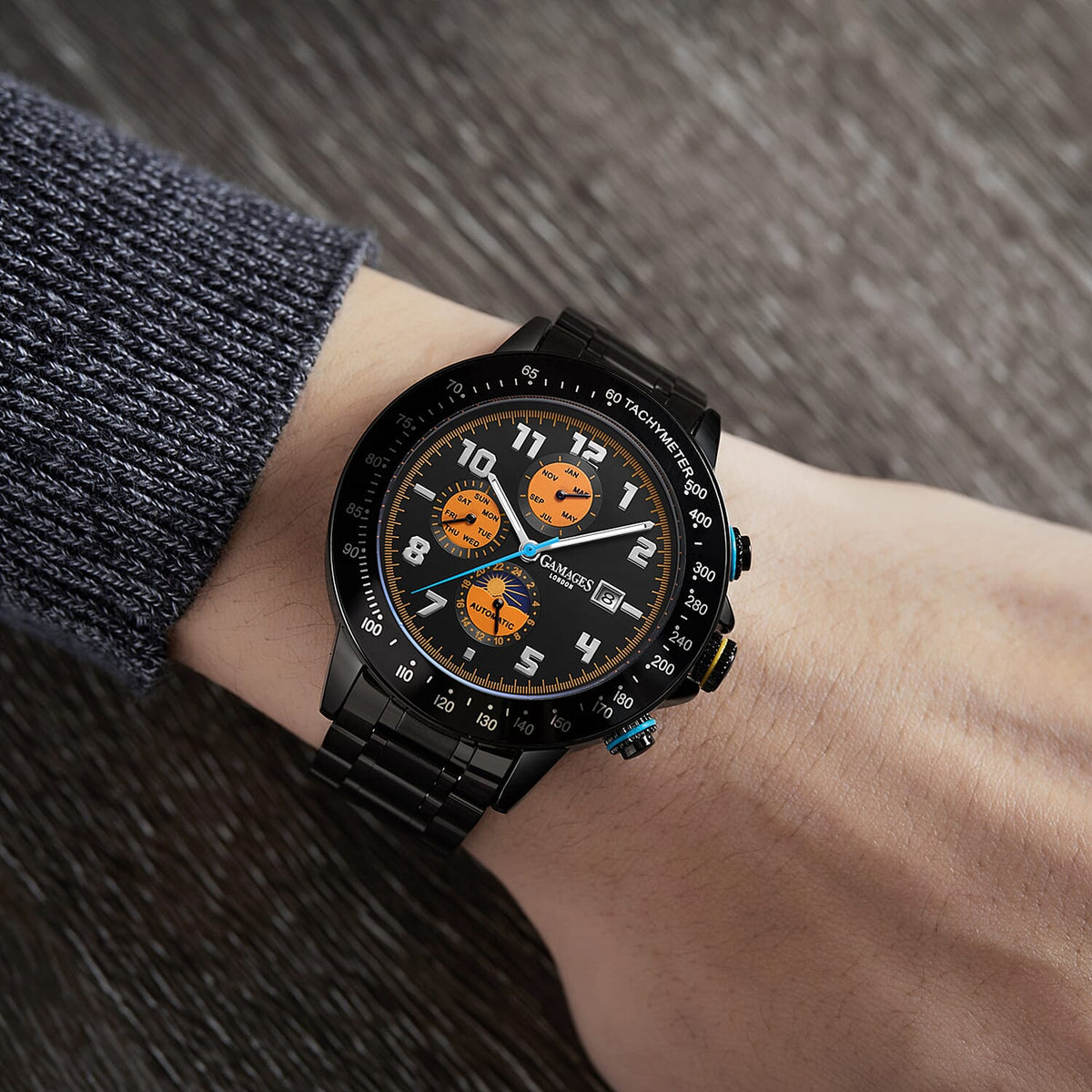 GAMAGES OF LONDON Limited Edition Hand Assembled Alpha Automatic Black IP Watch 6883786 1