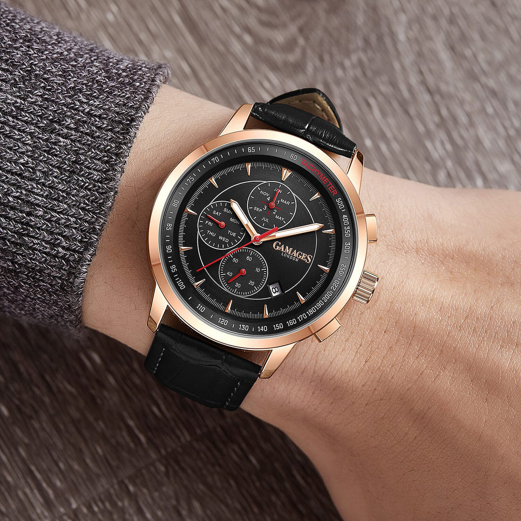 GAMAGES OF LONDON Limited Edition Hand Assembled Bespoke Automatic Black with Rose Gold Tone Dial