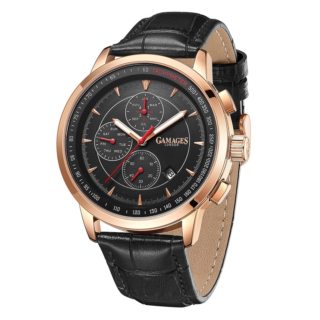 GAMAGES OF LONDON Limited Edition Hand Assembled Bespoke Automatic Black with Rose Gold Tone Dial