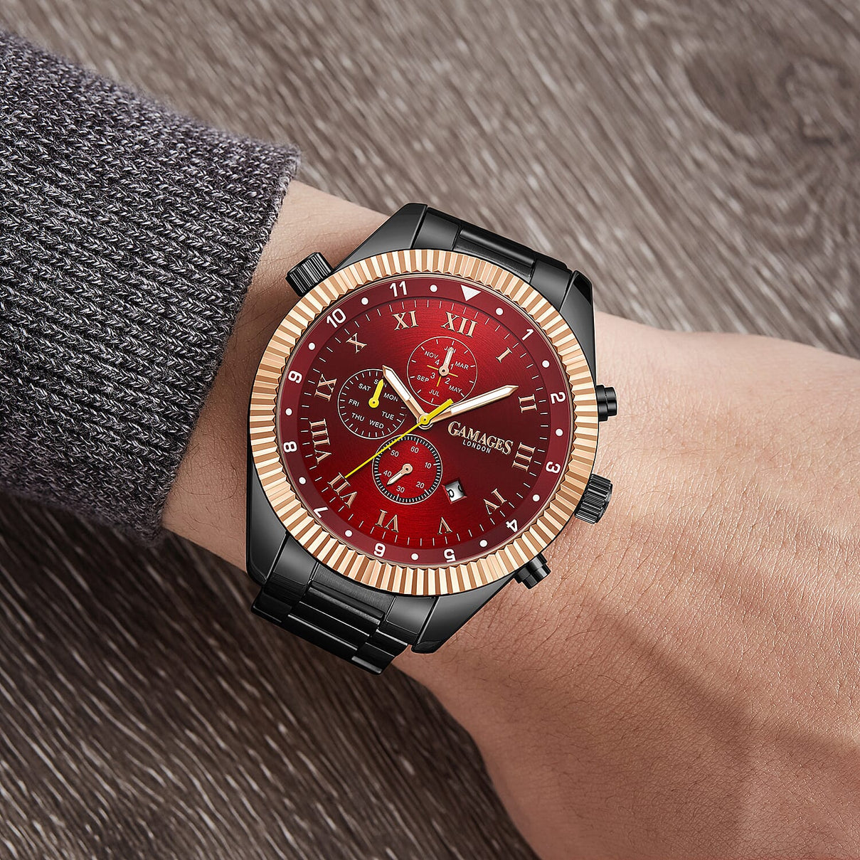GAMAGES OF LONDON Limited Edition Hand Assembled Automatic Movement Watch - Red and Black 6032663 1