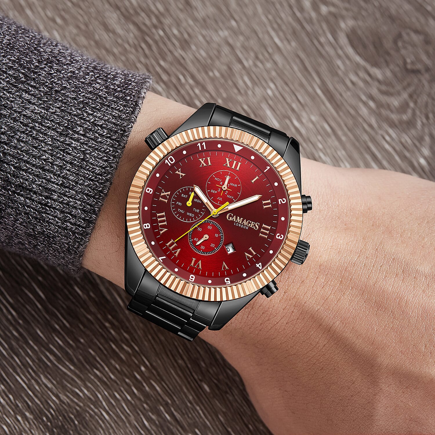 GAMAGES OF LONDON Limited Edition Hand Assembled Automatic Movement Watch - Red and Black 6032663 1