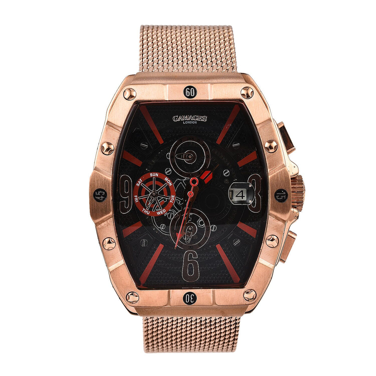 GAMAGES OF LONDON Limited Edition Hand Assembled Automatic Movement Watch - Black and Rose gold 7618780 0