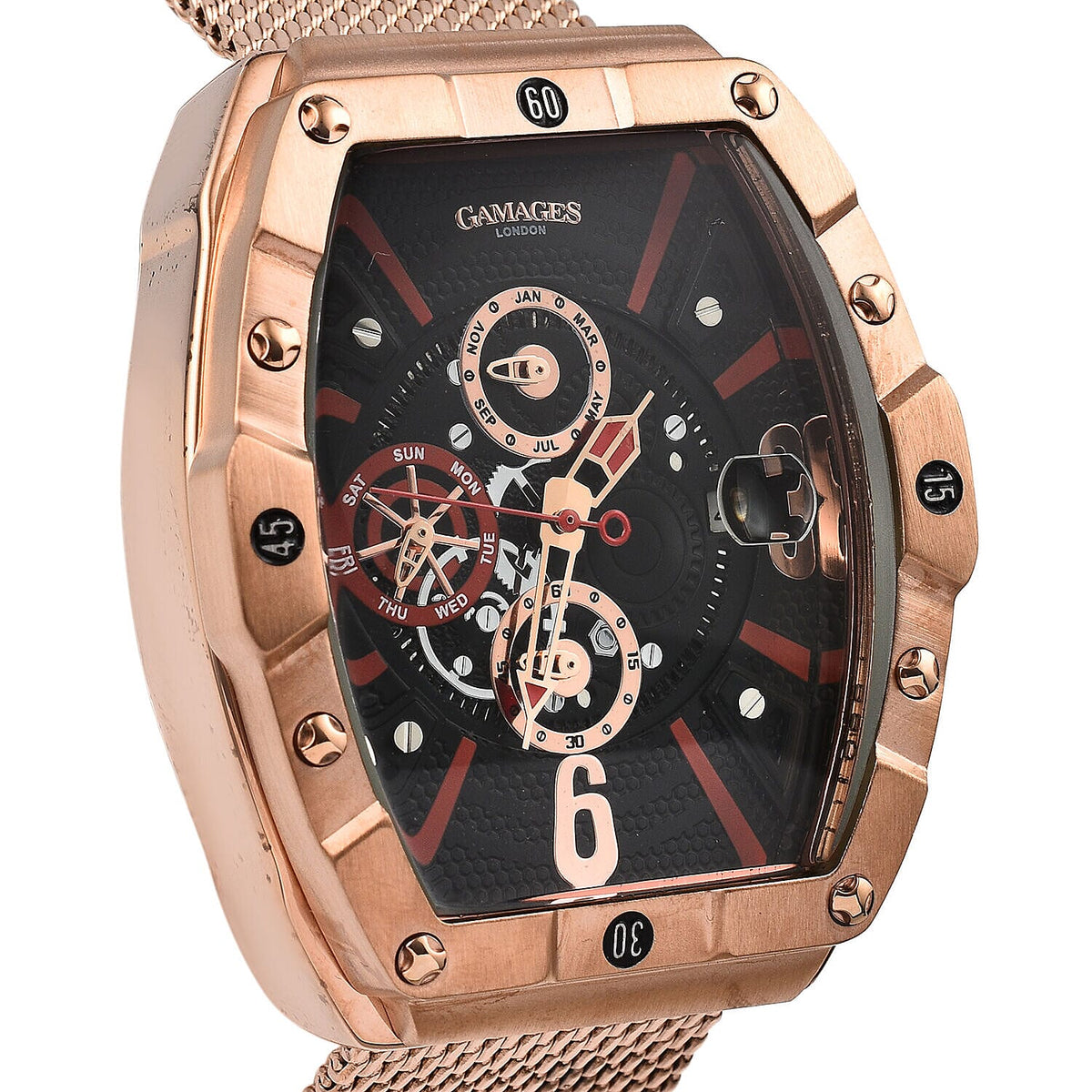 GAMAGES OF LONDON Limited Edition Hand Assembled Automatic Movement Watch - Black and Rose gold 7618780 2