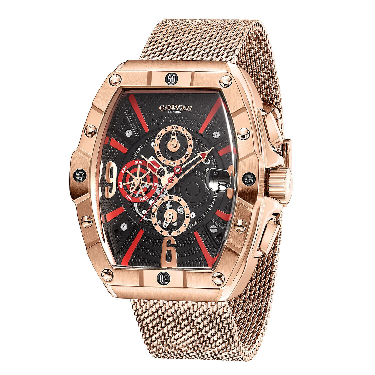 GAMAGES OF LONDON Limited Edition Hand Assembled Automatic Movement Watch - Black and Rose gold 7618780 3