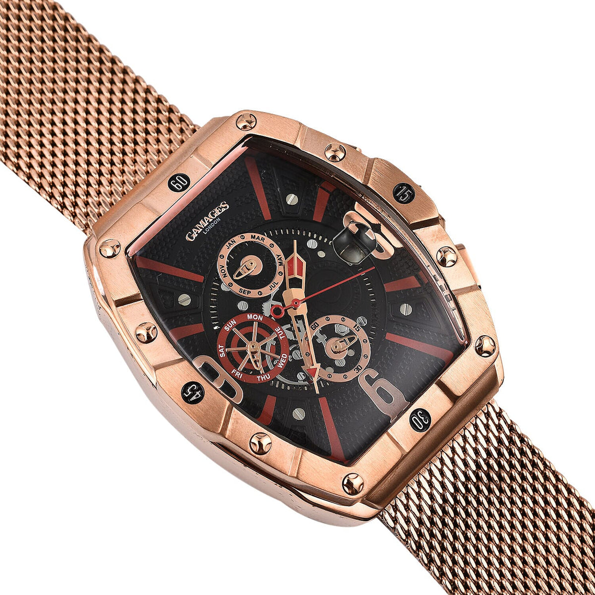 GAMAGES OF LONDON Limited Edition Hand Assembled Automatic Movement Watch - Black and Rose gold 7618780 6