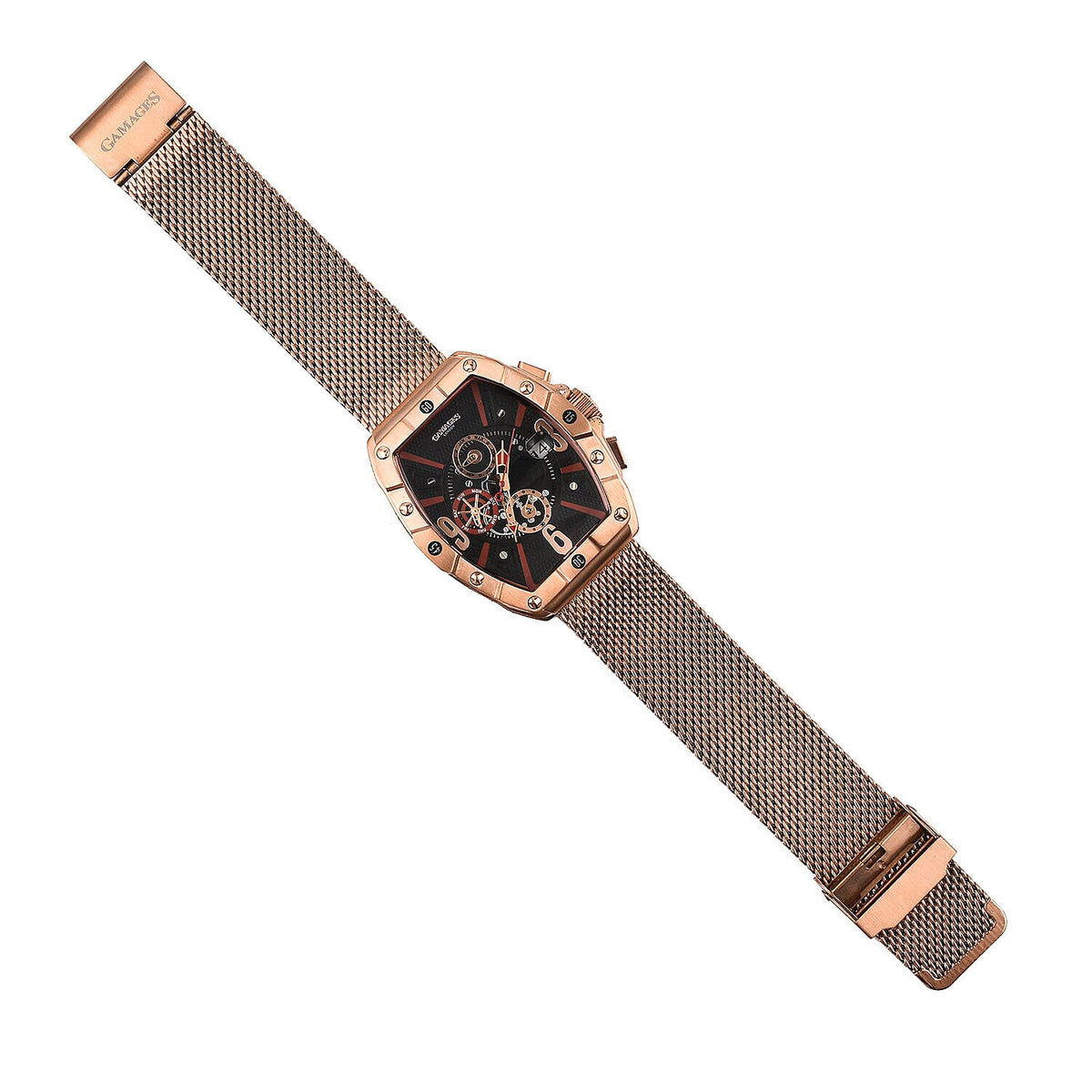 GAMAGES OF LONDON Limited Edition Hand Assembled Automatic Movement Watch - Black and Rose gold 7618780 7