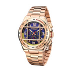 GAMAGES OF LONDON Limited Edition Hand Assembled Bastion Automatic Movement Blue Dial Water Resistant Watch in Gold Colour Chain Strap