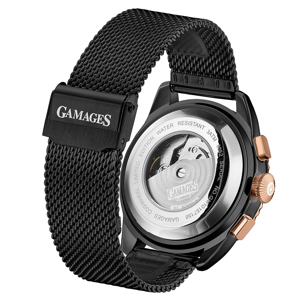 GAMAGES OF LONDON Limited Edition Hand Assembled Cogwheel Automatic Rose Black