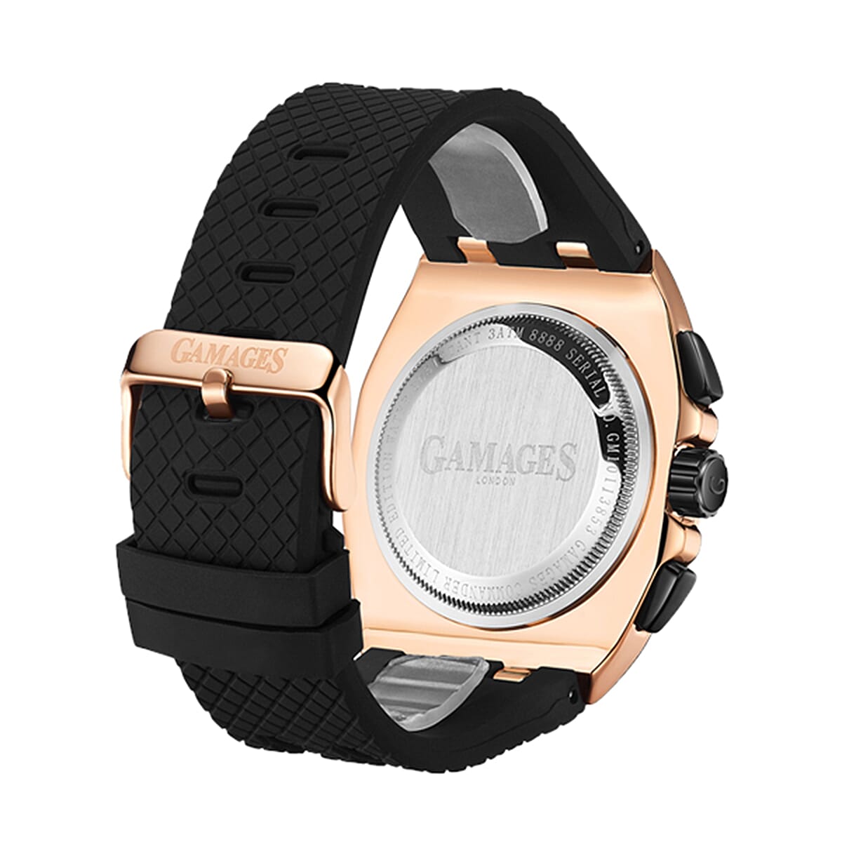 GAMAGES OF LONDON Limited Edition Hand Assembled Commander Automatic Movement Rose Colour Case Water Resistant Watch with Black Silicone Strap 6085972 2