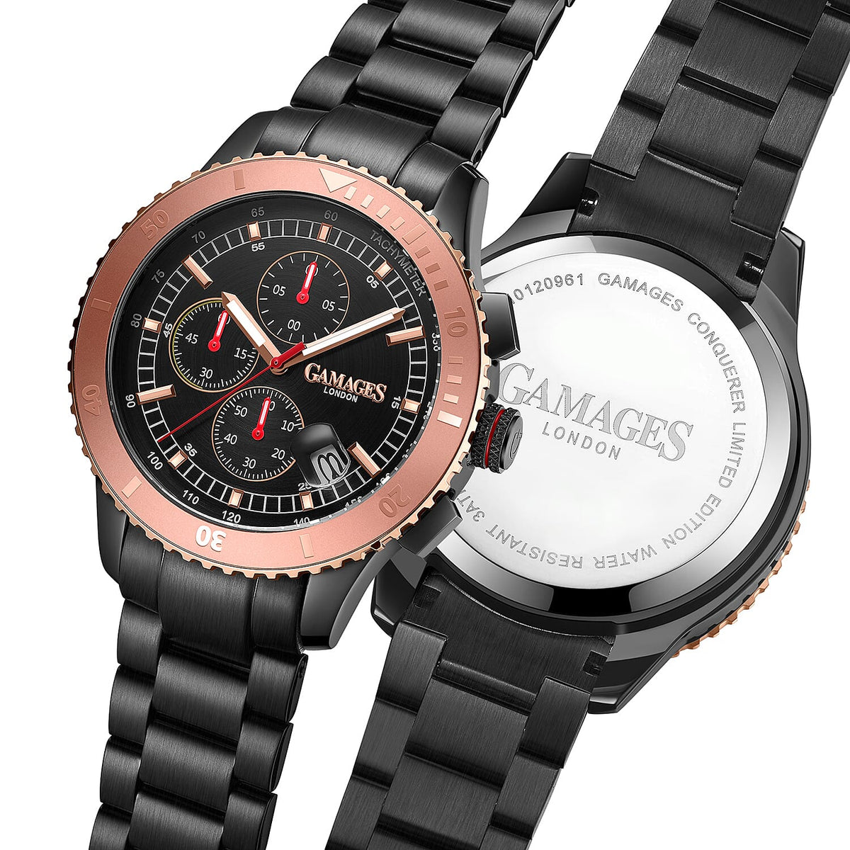 GAMAGES OF LONDON Limited Edition Hand Assembled Conquerer Watch - Black 6123742 4