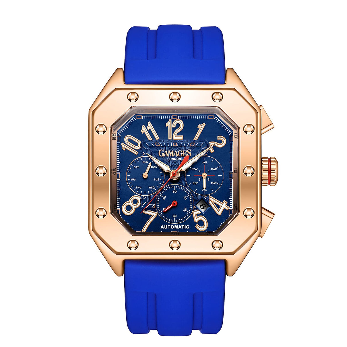 GAMAGES OF LONDON Limited Edition Hand Assembled Consul Automatic Movement Watch Blue and Rose gold 6271482 0