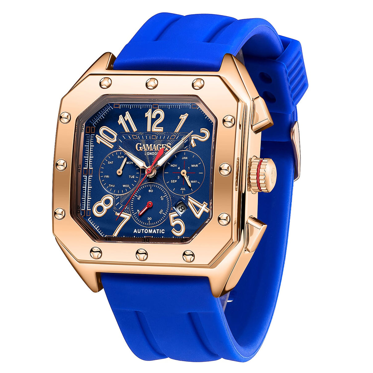 GAMAGES OF LONDON Limited Edition Hand Assembled Consul Automatic Movement Watch Blue and Rose gold 6271482 3