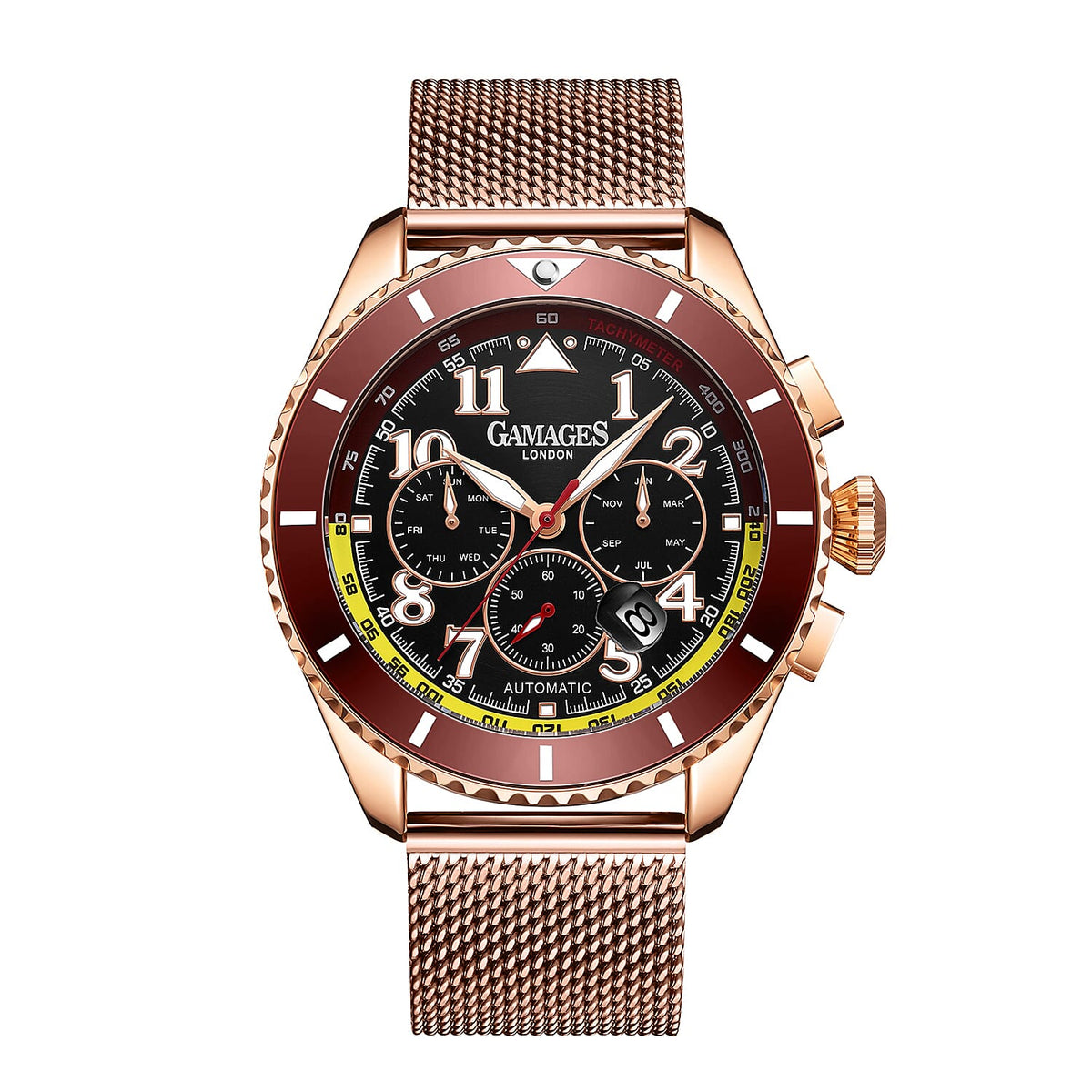 GAMAGES OF LONDON Limited Edition Hand Assembled Contemporary Sports Automatic Watch - Rose and Black 6072659 0