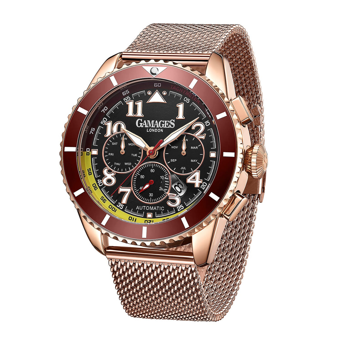 GAMAGES OF LONDON Limited Edition Hand Assembled Contemporary Sports Automatic Watch - Rose and Black 6072659 4