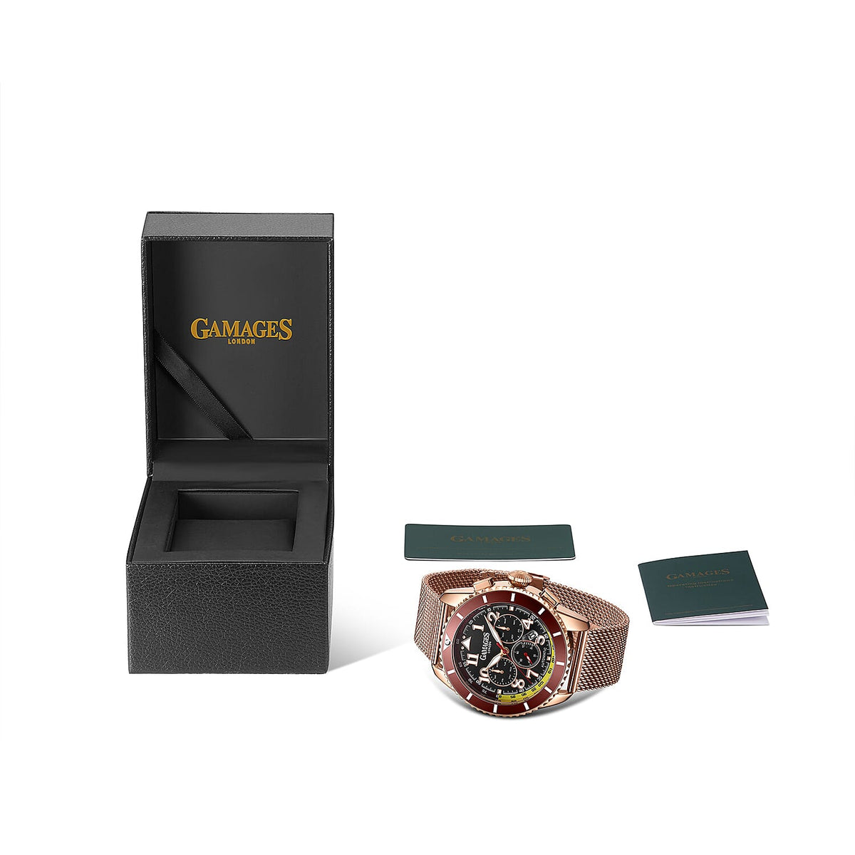 GAMAGES OF LONDON Limited Edition Hand Assembled Contemporary Sports Automatic Watch - Rose and Black 6072659 6