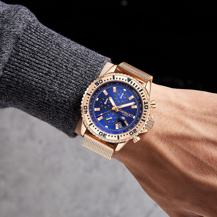 GAMAGES OF LONDON Limited Edition Hand Assembled Dominance Automatic Watch - Rose Gold and Blue 7084612 2