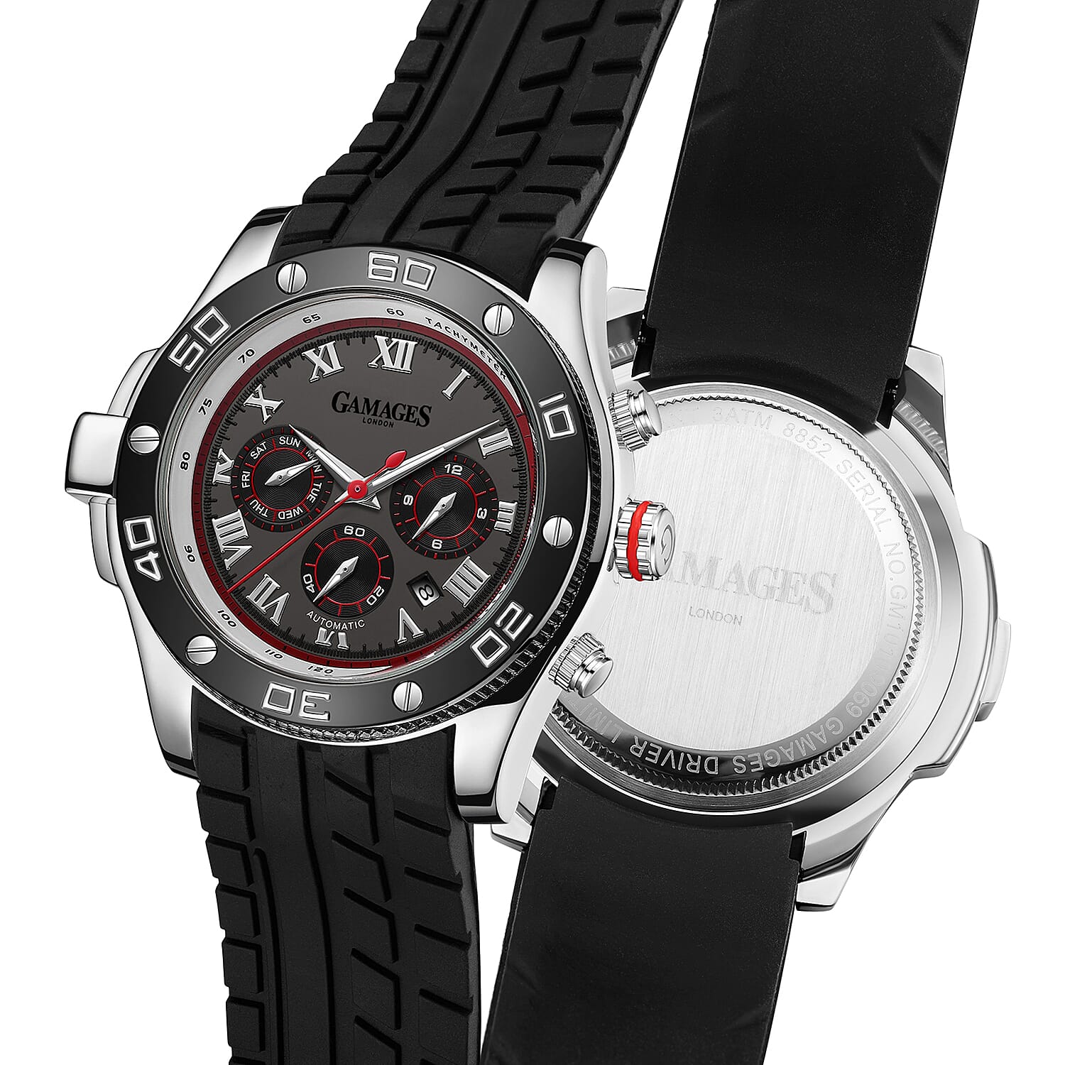 GAMAGES OF LONDON Limited Edition Hand Assembled Driver Automatic Watch - Silver and Grey 6010527 4