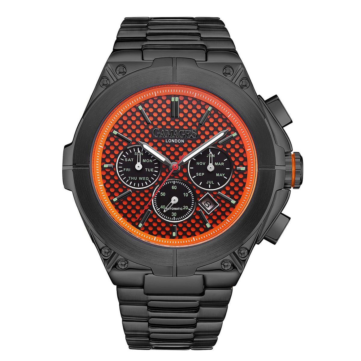 GAMAGES OF LONDON Limited Edition Hand Assembled Endurance Sports Automatic Movement Watch - Orange and Black 6711436 0