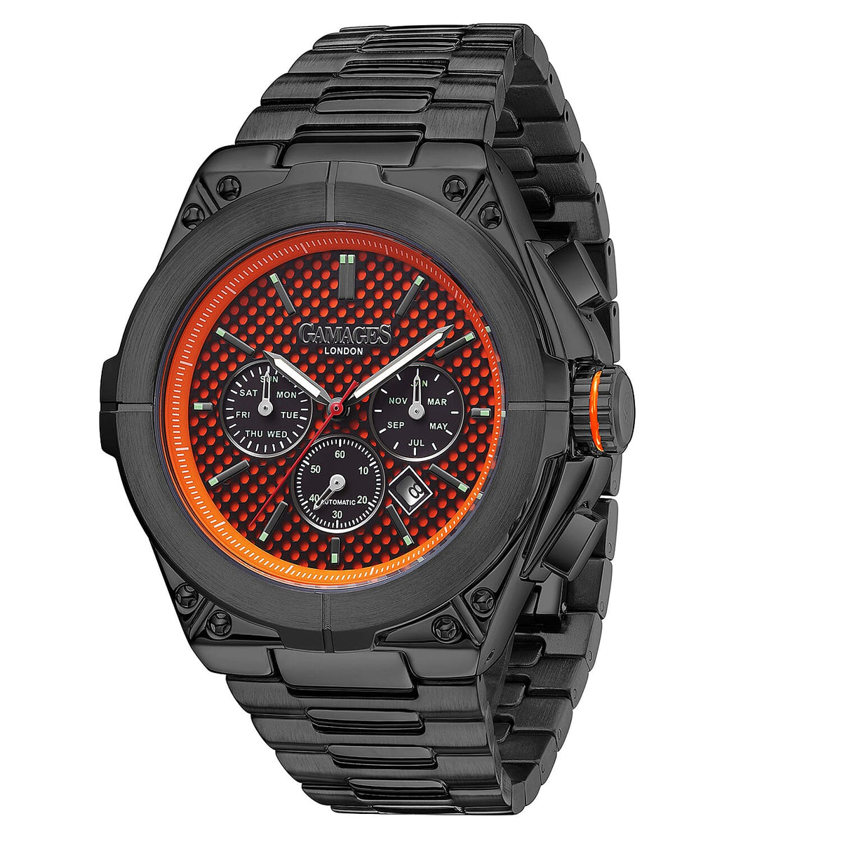 GAMAGES OF LONDON Limited Edition Hand Assembled Endurance Sports Automatic Movement Watch - Orange and Black 6711436 3