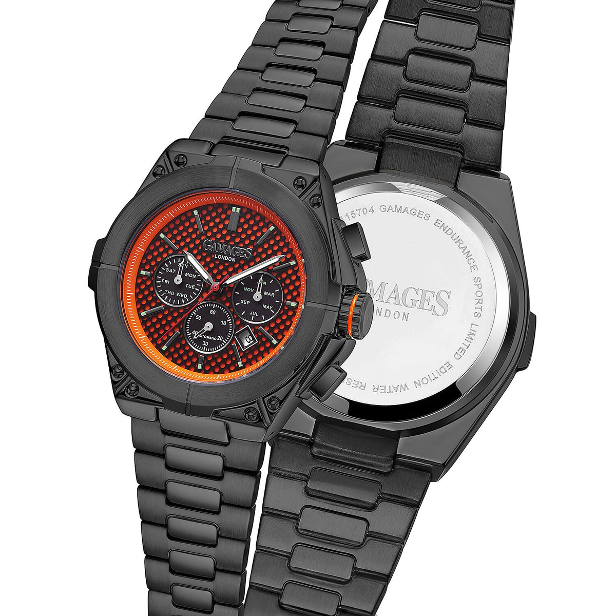 GAMAGES OF LONDON Limited Edition Hand Assembled Endurance Sports Automatic Movement Watch - Orange and Black 6711436 4