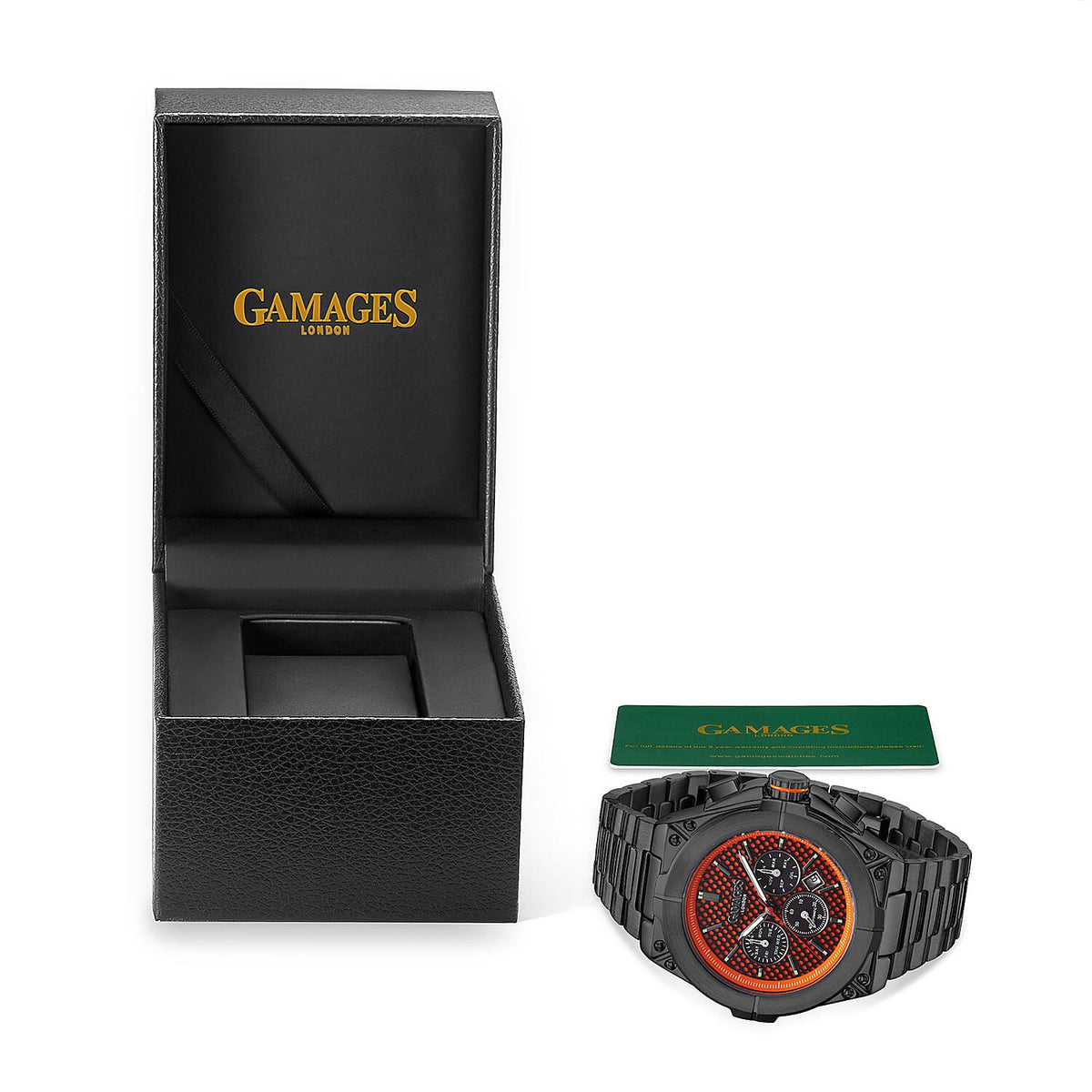 GAMAGES OF LONDON Limited Edition Hand Assembled Endurance Sports Automatic Movement Watch - Orange and Black 6711436 5