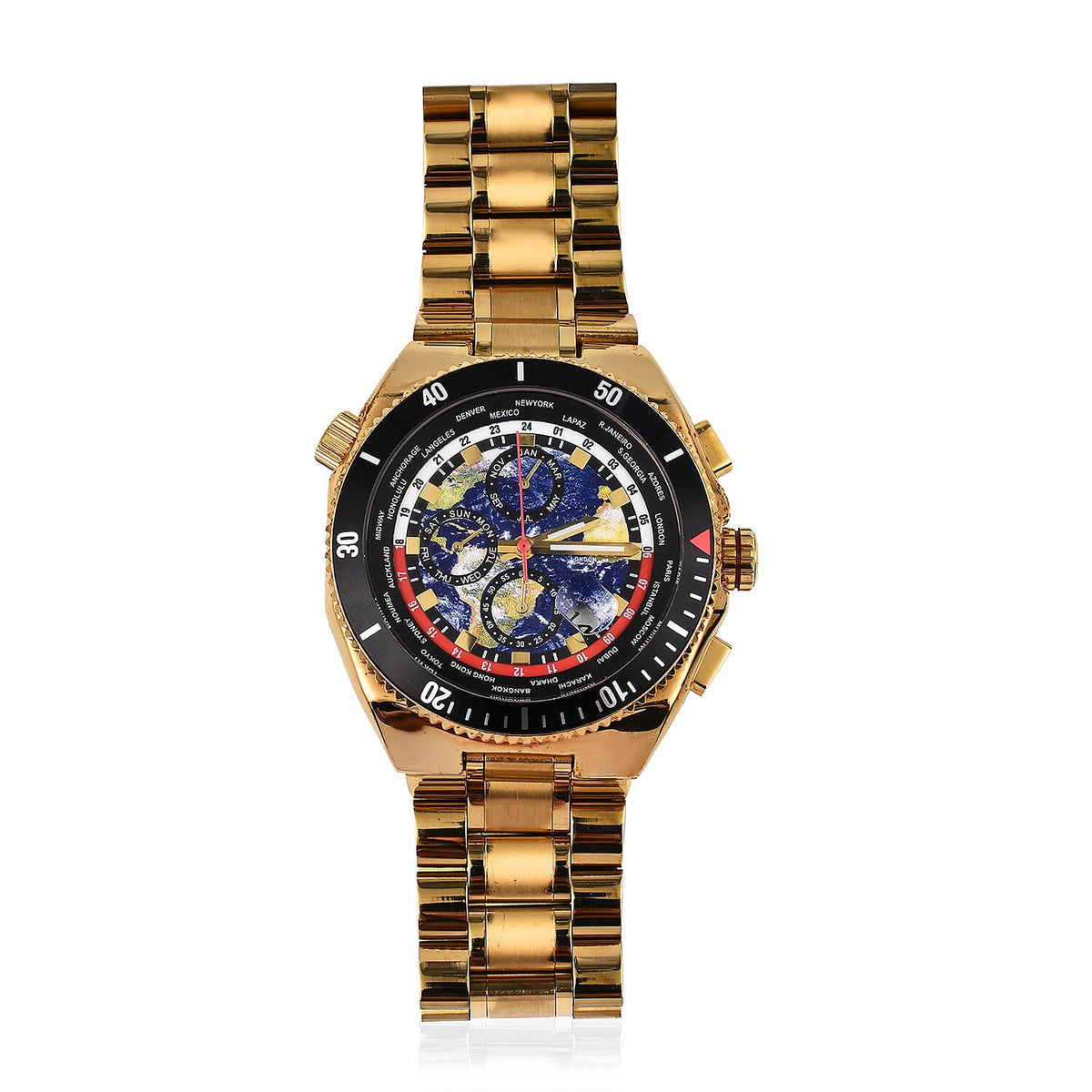 GAMAGES OF LONDON Limited Edition Hand Assembled Globe Walker Automatic Movement World Dial water resistant Watch with Black Colour Chain Strap 7590349 0