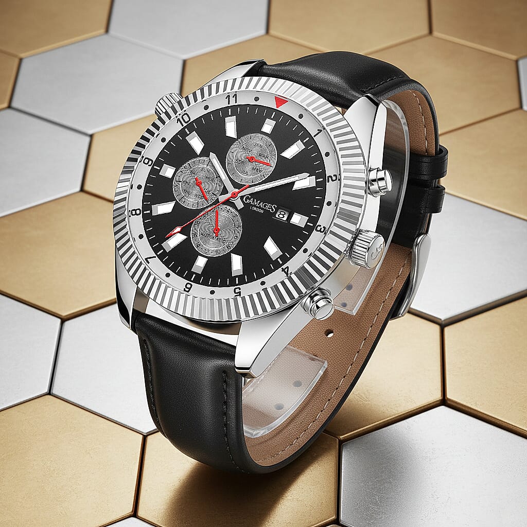 GAMAGES OF LONDON Limited Edition Hand Assembled Hour Rotator Automatic Watch - Black and Silver 6883792 1