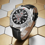 GAMAGES OF LONDON Hour Rotator Automatic Movement Black Dial Water Resistant Watch with Black Leather Strap