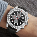 GAMAGES OF LONDON Hour Rotator Automatic Movement Black Dial Water Resistant Watch with Black Leather Strap