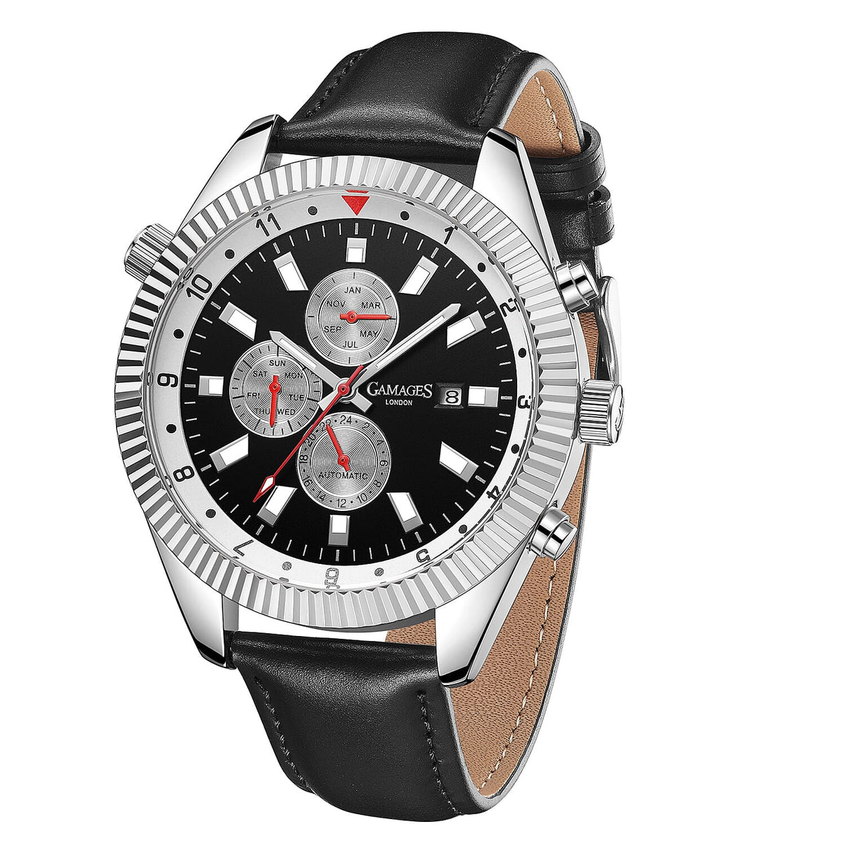 GAMAGES OF LONDON Limited Edition Hand Assembled Hour Rotator Automatic Watch - Black and Silver 6883792 3