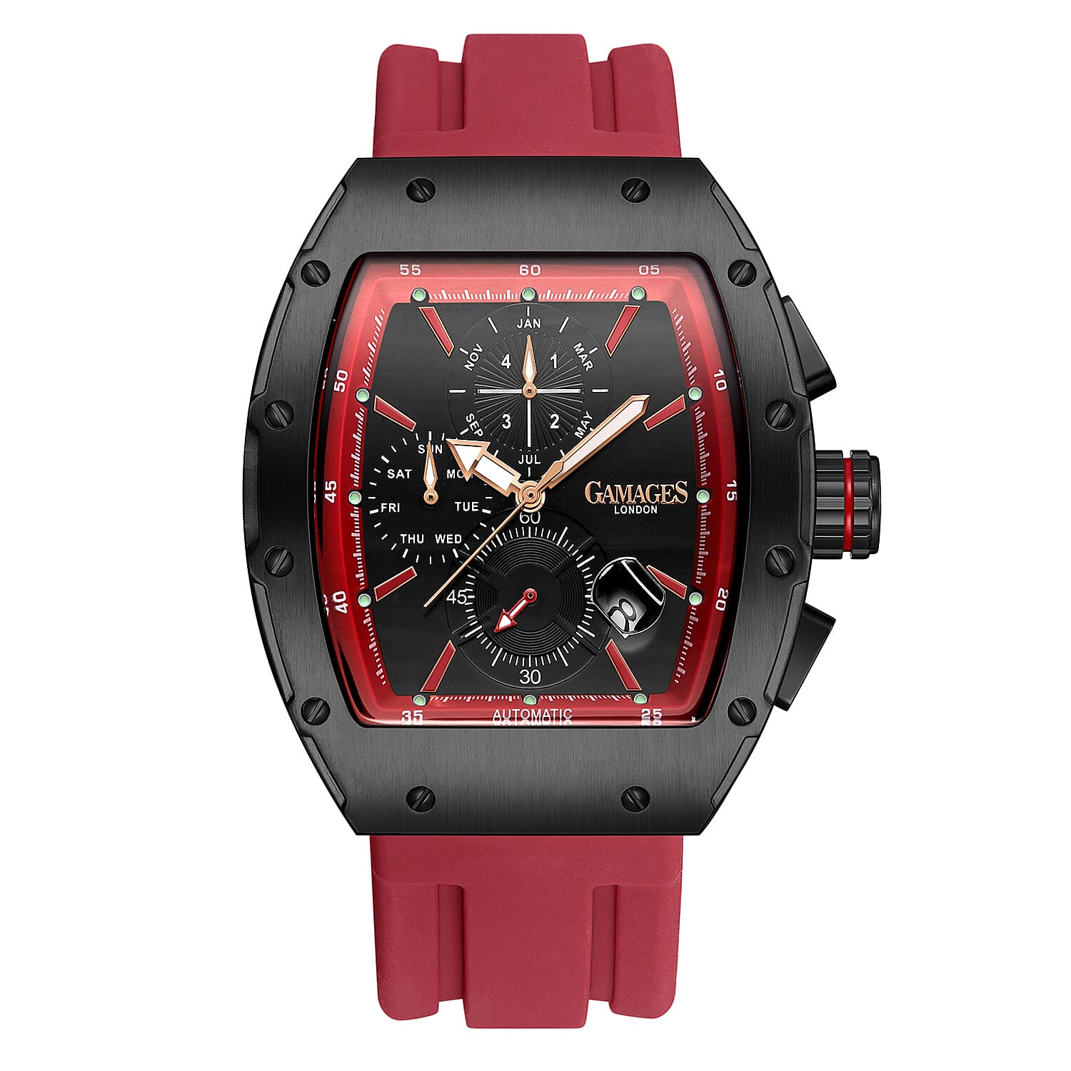 GAMAGES OF LONDON Limited Edition Hand Assembled Icon Automatic Watch - Red 6072707 0