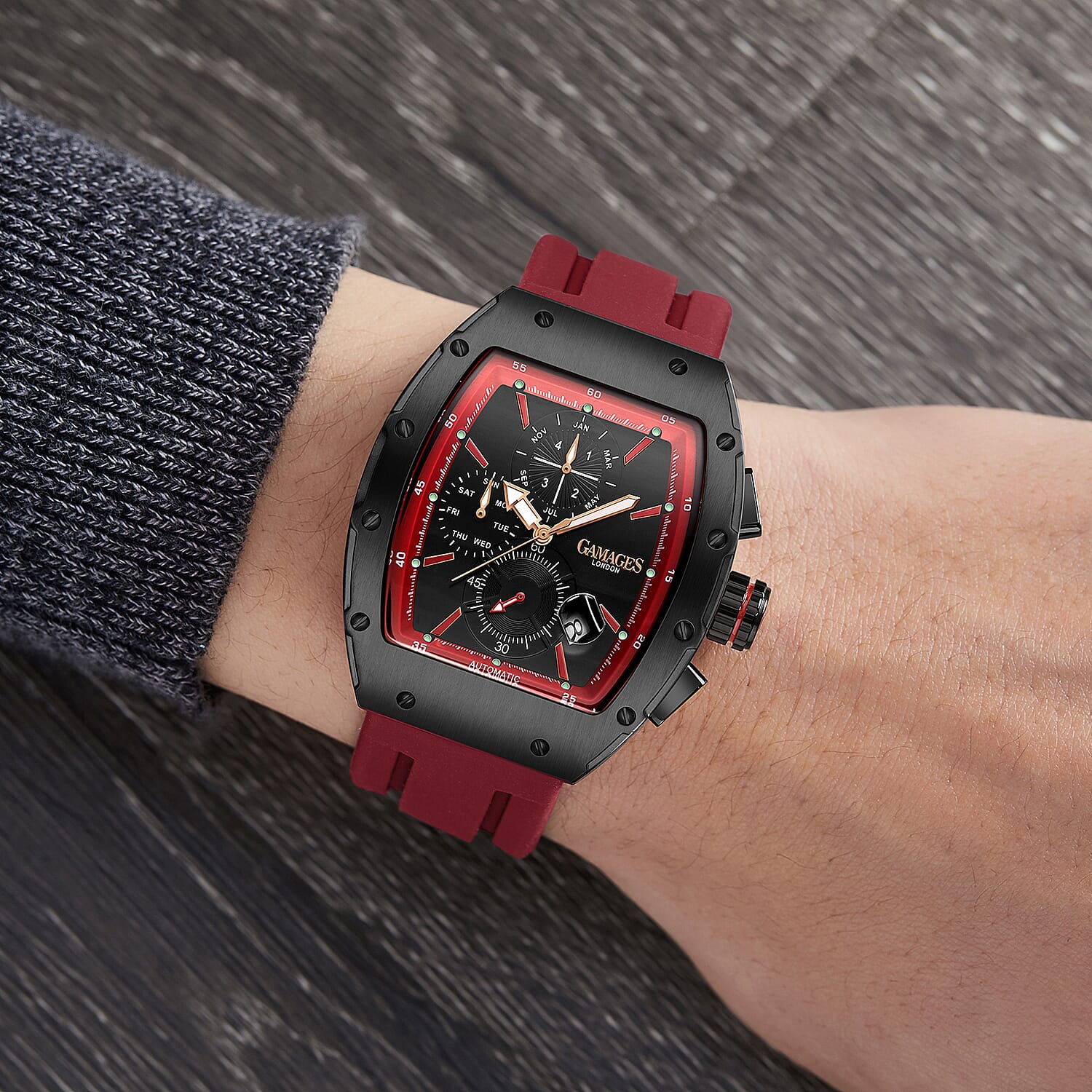 GAMAGES OF LONDON Limited Edition Hand Assembled Icon Automatic Watch - Red 6072707 1