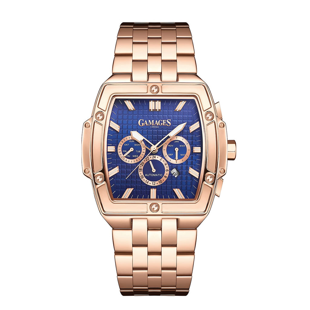 GAMAGES OF LONDON Limited Edition Hand Assembled Magnitude Automatic in Rose Gold and Navy Dial