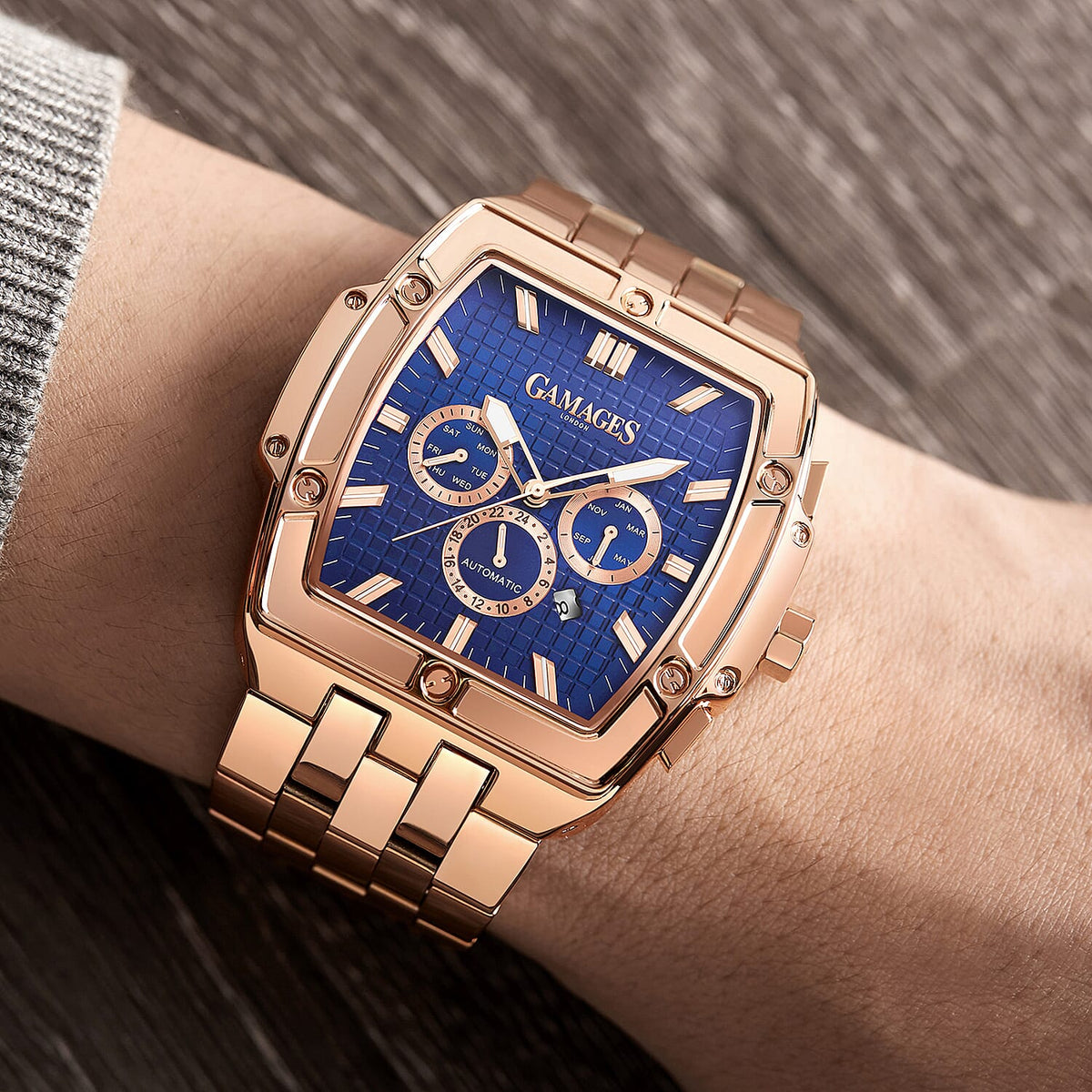 GAMAGES OF LONDON Limited Edition Hand Assembled Magnitude Automatic - Rose gold and Navy V32519670 1