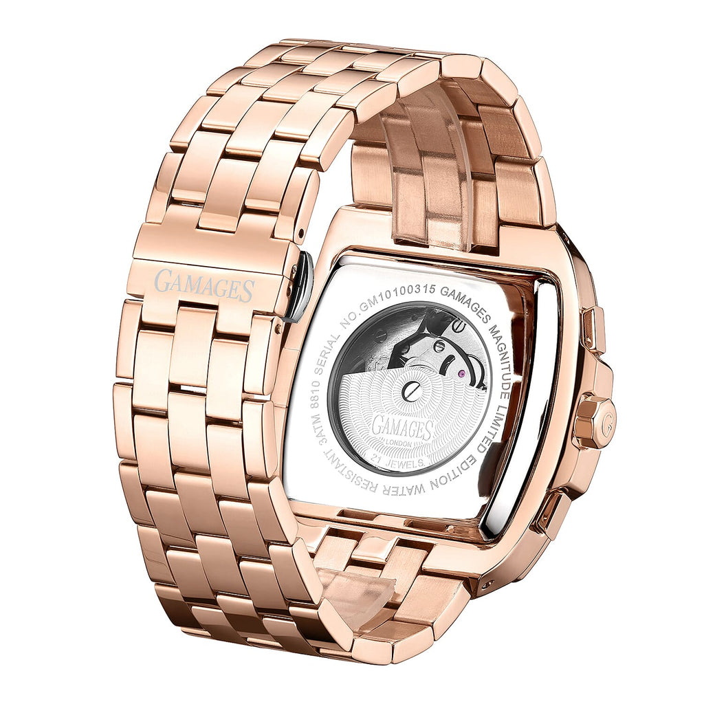 GAMAGES OF LONDON Limited Edition Hand Assembled Magnitude Automatic in Rose Gold and Navy Dial