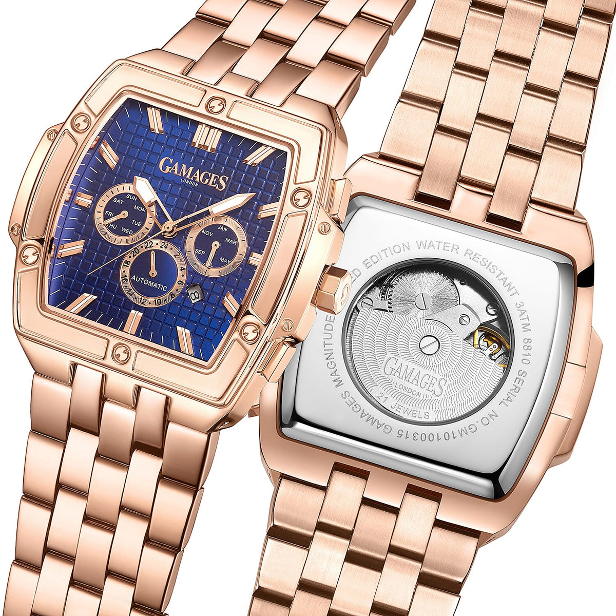 GAMAGES OF LONDON Limited Edition Hand Assembled Magnitude Automatic - Rose gold and Navy V32519670 4