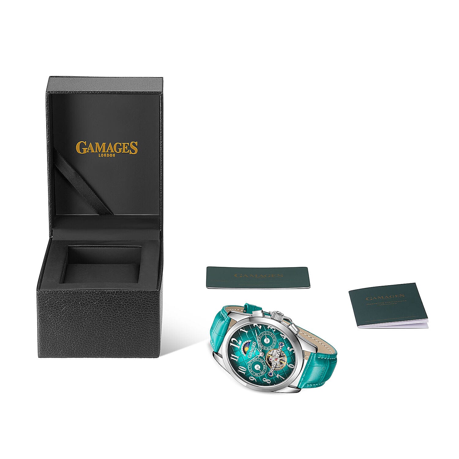GAMAGES OF LONDON Limited Edition Hand Assembled Muse Automatic Silver Teal Mens Watch in Teal Leather Strap 7327072 3
