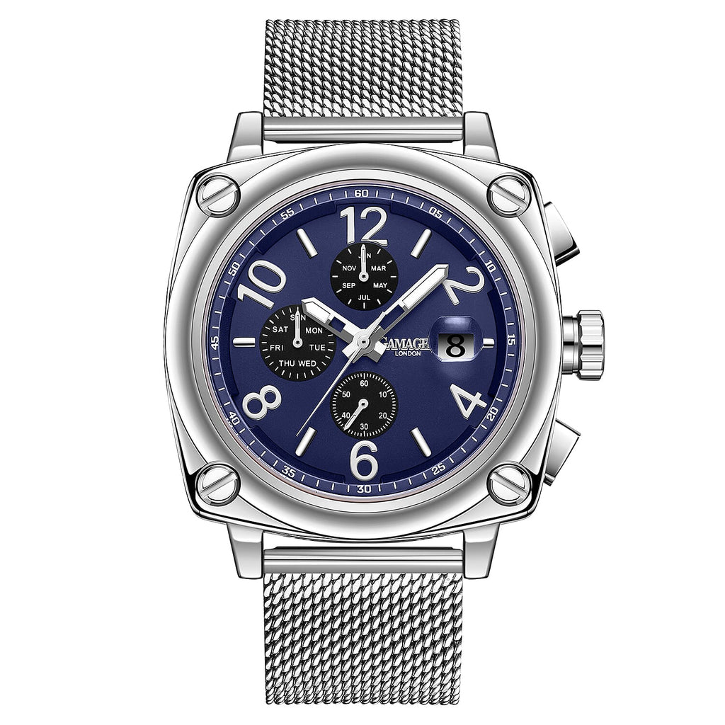 GAMAGES OF LONDON Limited Edition Hand Assembled Perception Automatic Movement Watch with Stainless Steel Silver Mesh Strap