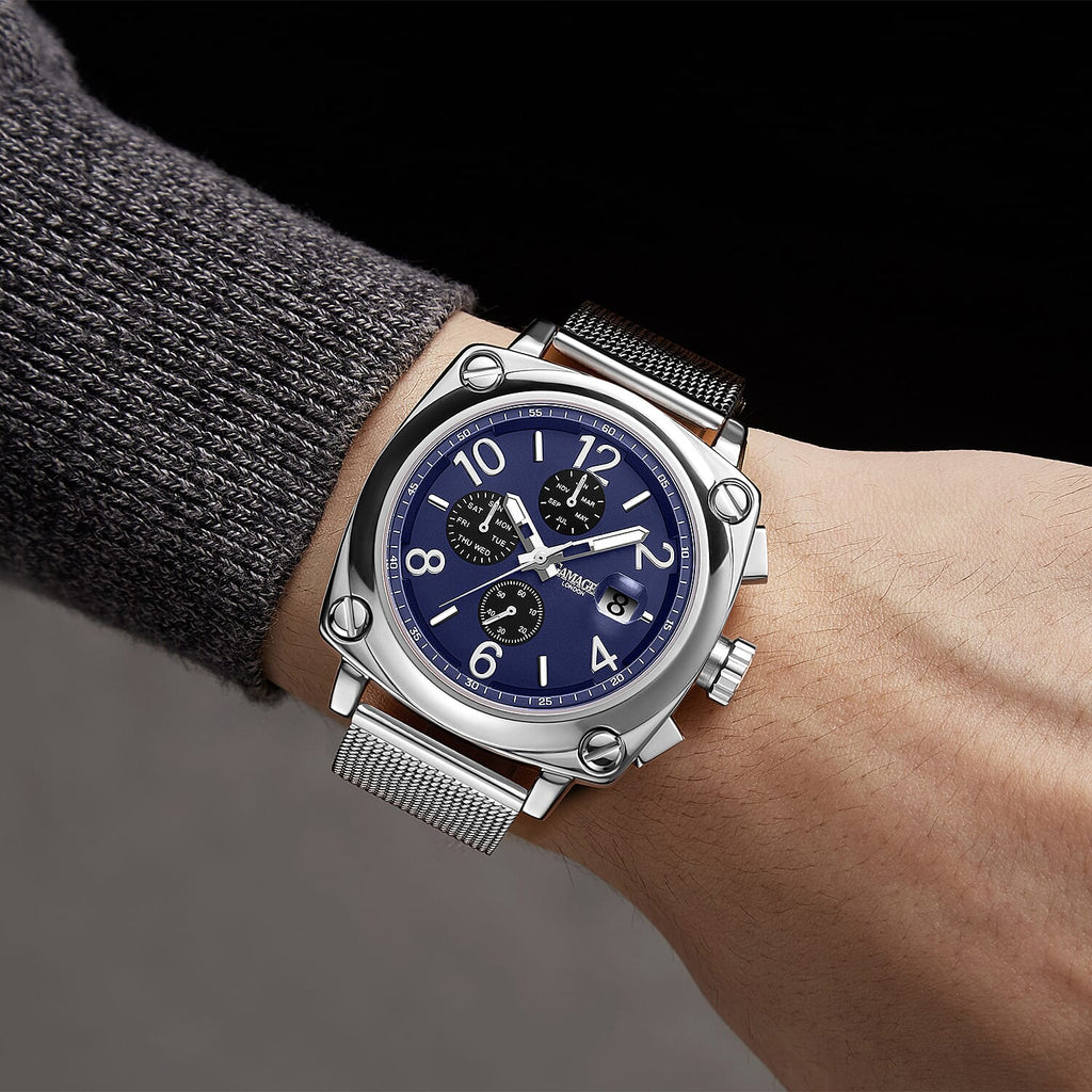 GAMAGES OF LONDON Limited Edition Hand Assembled Perception Automatic Movement Watch with Stainless Steel Silver Mesh Strap