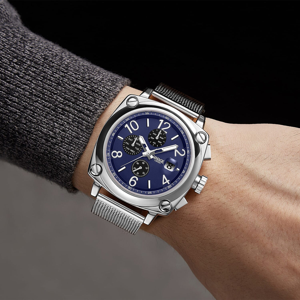 GAMAGES OF LONDON Limited Edition Hand Assembled Perception Automatic Movement Watch - Silver 7195347 1