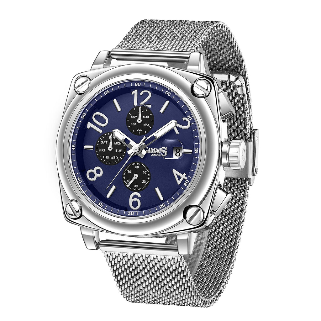 GAMAGES OF LONDON Limited Edition Hand Assembled Perception Automatic Movement Watch with Stainless Steel Silver Mesh Strap