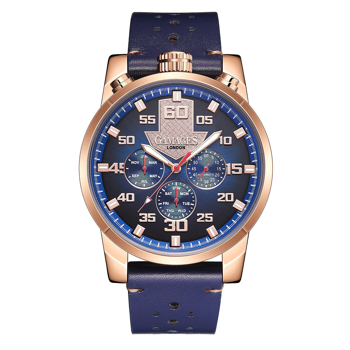 GAMAGES OF LONDON Limited Edition Hand Assembled Piston Automatic Movement Watch - Black and Blue 6368862 0