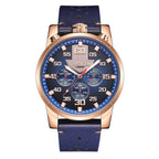 GAMAGES OF LONDON Limited Edition Hand Assembled Piston Automatic Movement Black & Blue Dial Water Resistant Watch in Black Leather Strap