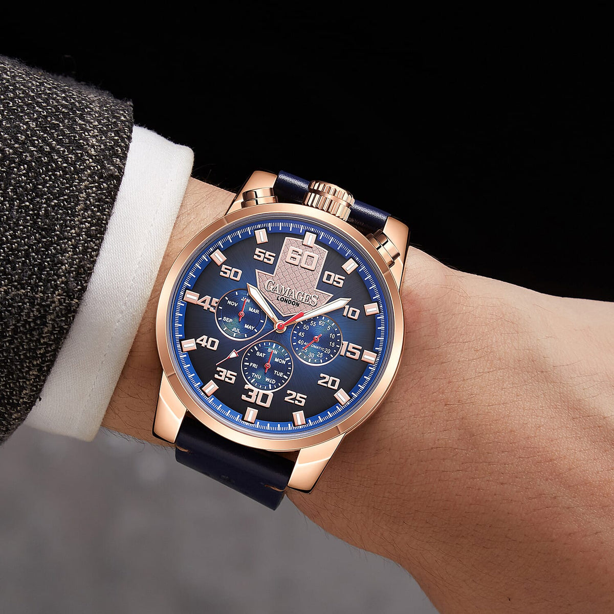 GAMAGES OF LONDON Limited Edition Hand Assembled Piston Automatic Movement Watch - Black and Blue 6368862 2