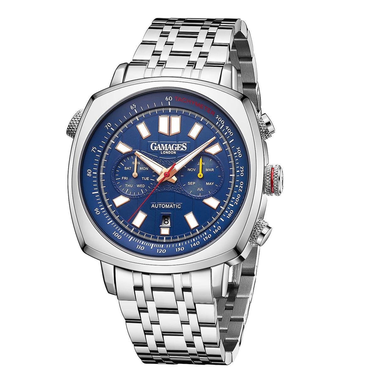 GAMAGES OF LONDON Limited Edition Hand Assembled Retro Automatic Watch - Blue and Silver 6884065 0