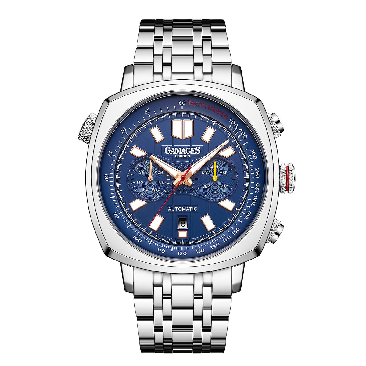 GAMAGES OF LONDON Limited Edition Hand Assembled Retro Automatic Watch - Blue and Silver 6884065 3