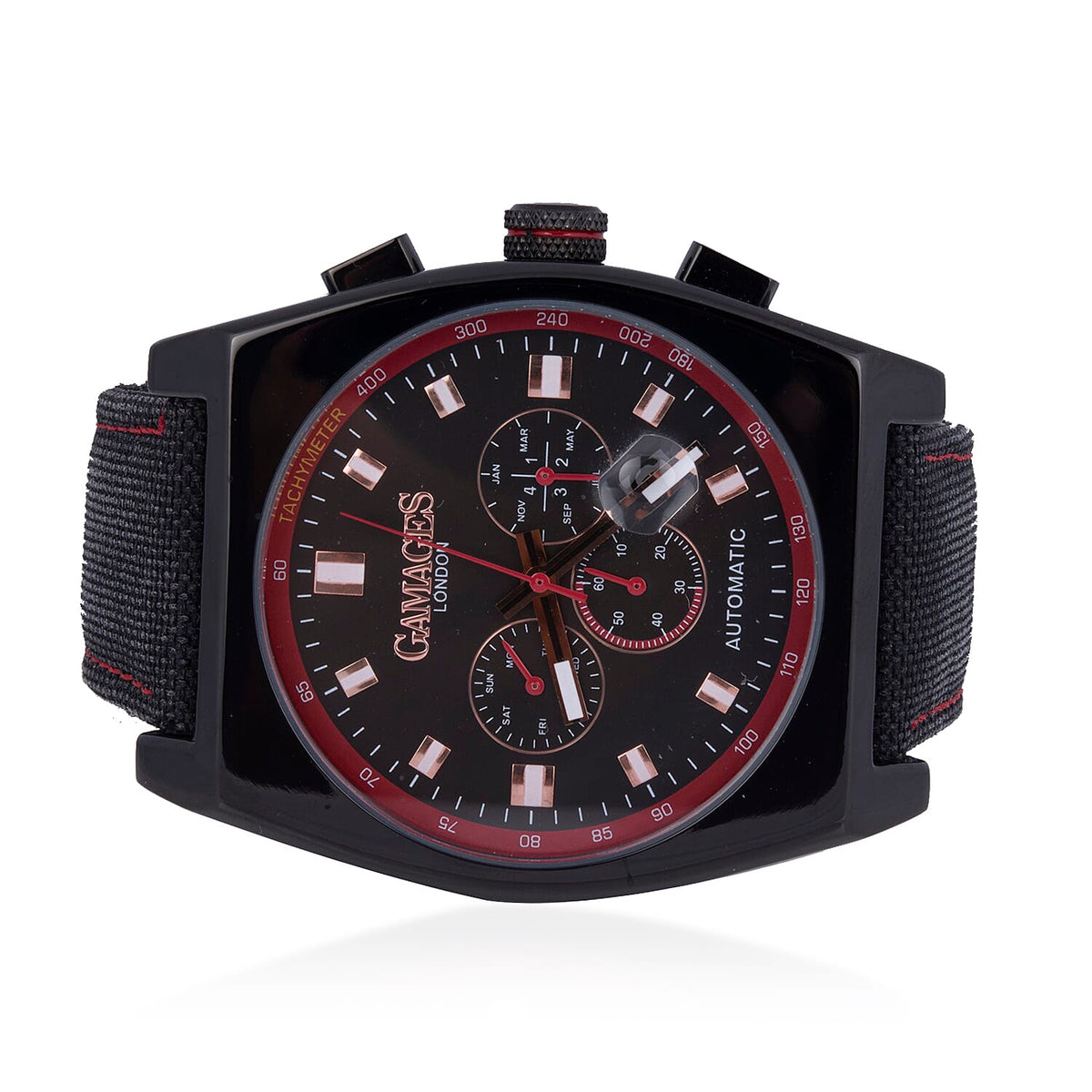 GAMAGES OF LONDON Limited Edition Hand Assembled Retro Calibre Automatic Watch in Black &amp; Red 6280708 4