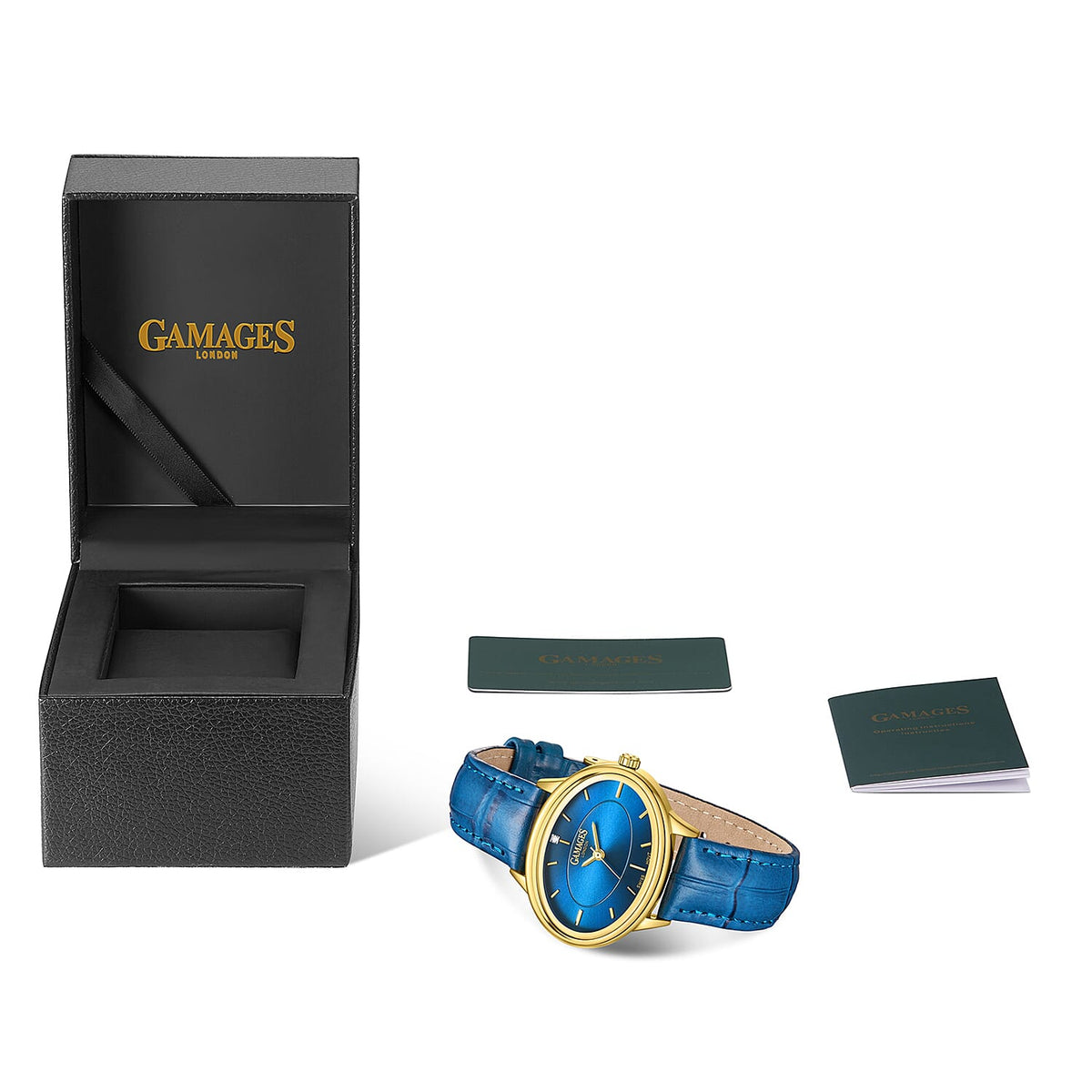 GAMAGES OF LONDON Limited Edition Hand Assembled Swiss Quartz Movement Serene Diamond Blue Dial Ladies Watch with Leather Strap in Gold Blue V32580633 5