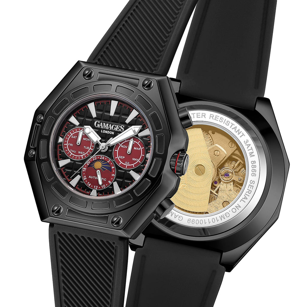 Gamages Of London Limited Edition Hand Assembled Vault Automatic 3 ATM Water Resistant Watch with Black Strap